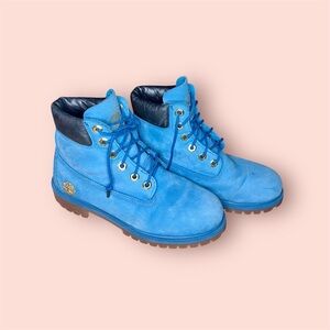 TIMBERLAND 6" Premium Waterproof Blue Suede 6 Eye Ankle Boots, Youth Size 5